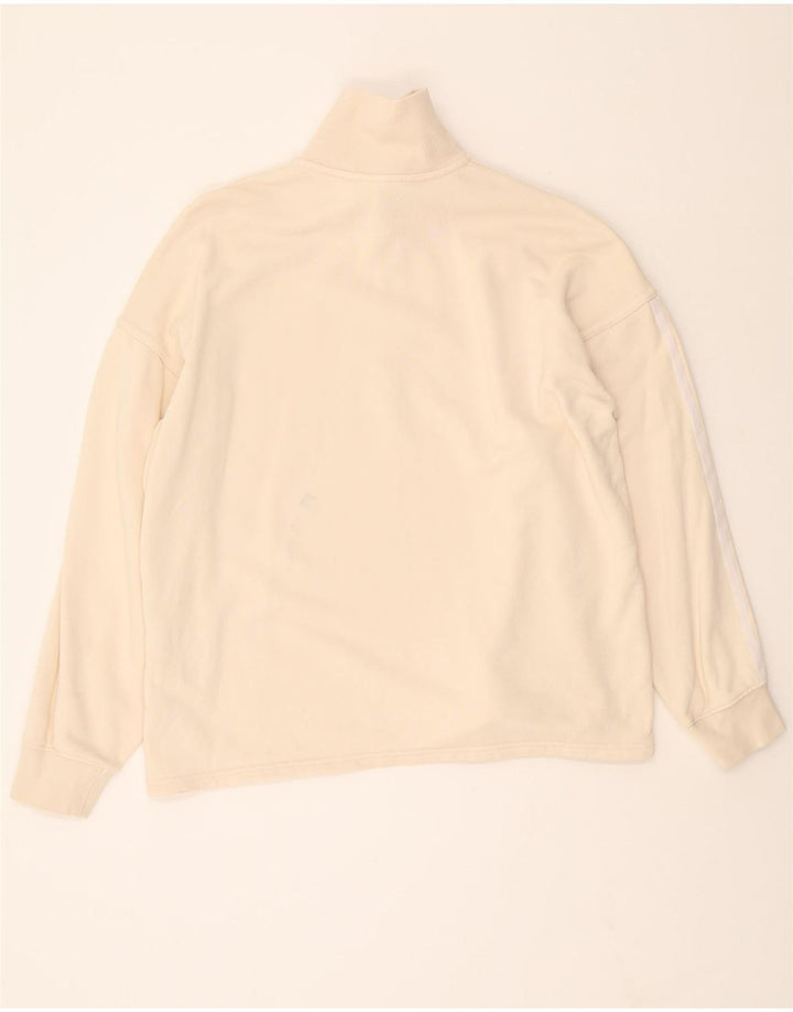 ADIDAS Womens Oversized Zip Neck Sweatshirt Jumper UK 14 Large Beige Vintage Adidas and Second-Hand Adidas from Messina Hembry 