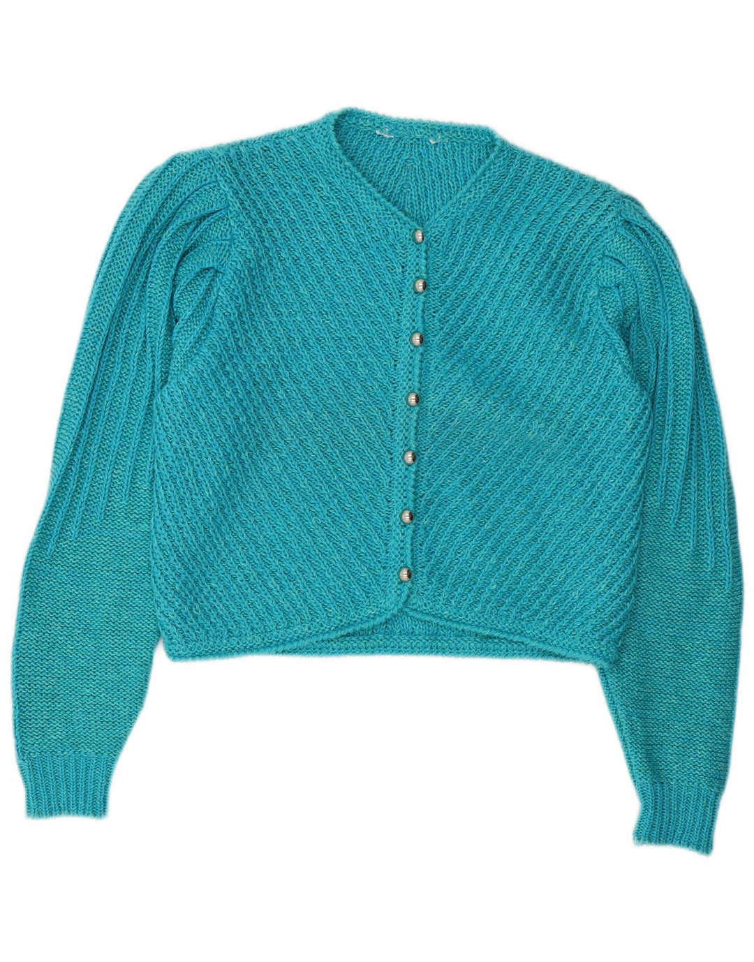 Sweter damski w stylu vintage, krótki kardigan UK 14, średni niebieski