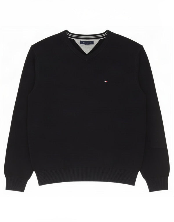 Męski sweter Tommy Hilfiger z dekoltem w kształcie litery V, duży, czarny, bawełniany