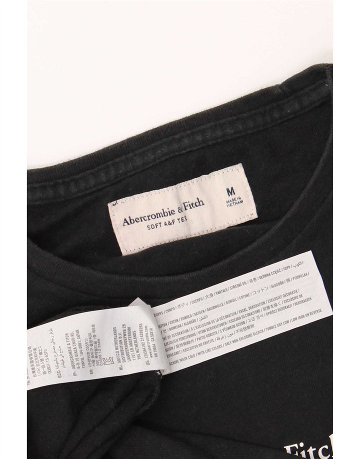 Męski top graficzny Abercrombie & Fitch z długim rękawem, średniej wielkości, wykonany z czarnej bawełny