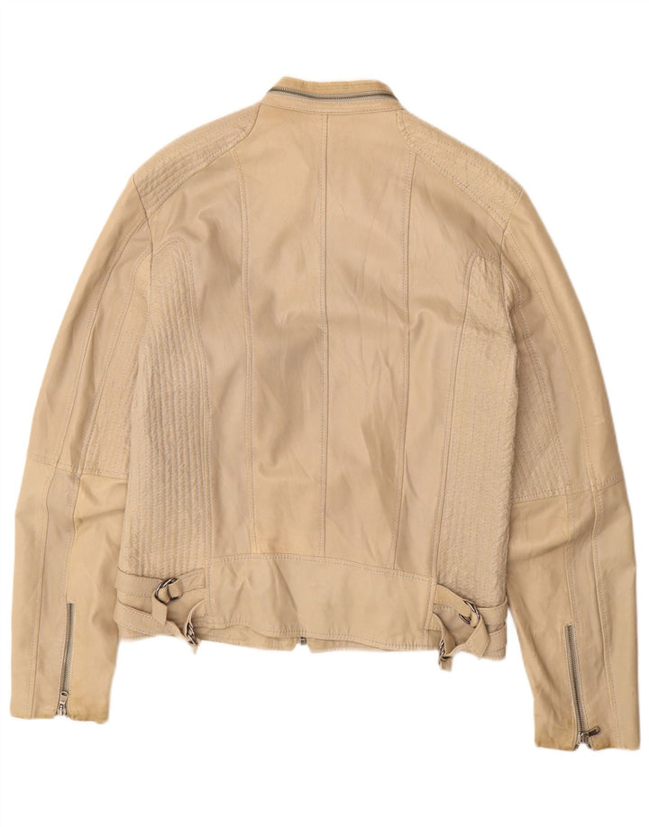 Vintage damska kurtka skórzana UK 16 duża beżowa skóra