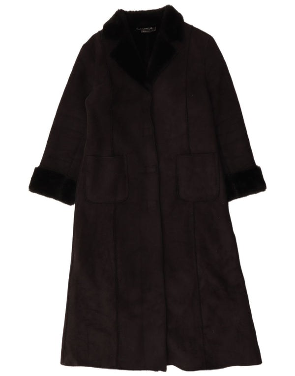 Vintage damski płaszcz oversize Sherpa UK 16, duży, czarny poliester
