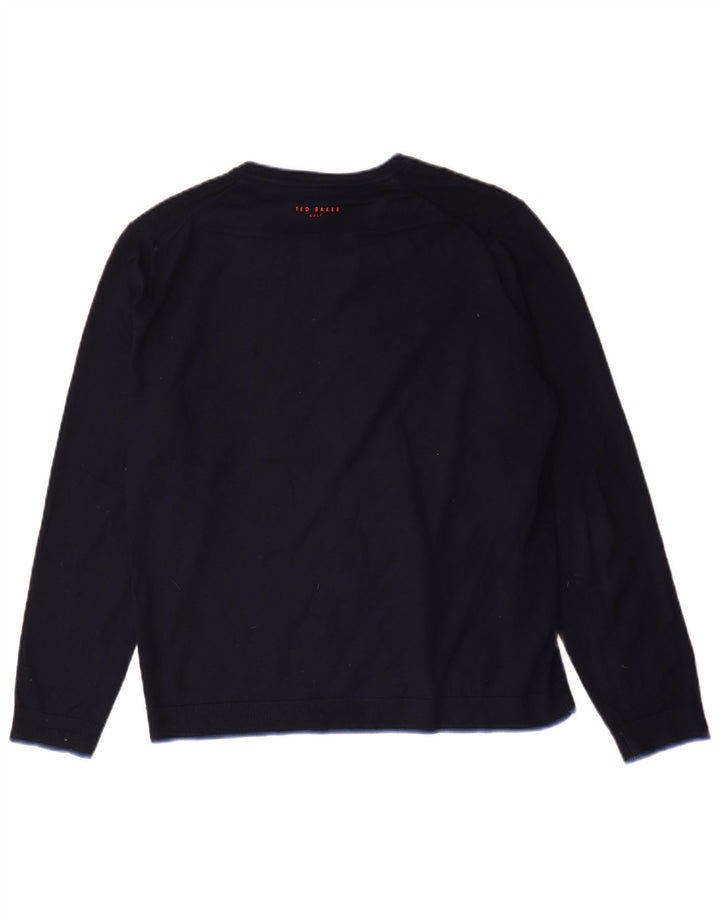 Męski sweter Ted Baker z dekoltem w kształcie litery V, rozmiar 4, duży granatowy