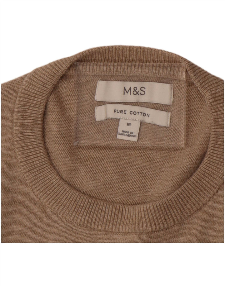 Marks & Spencer Męski sweter z okrągłym dekoltem, średnio beżowy, bawełniany