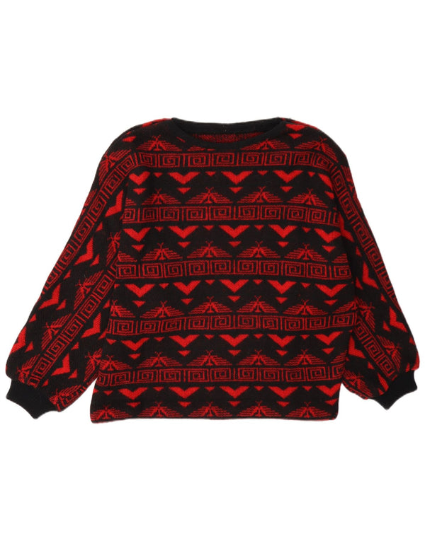Sweter damski w stylu vintage z dekoltem w łódkę UK 16, duży czerwony Fair Isle Aztec