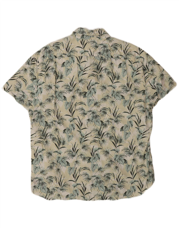 J. CREW Męska koszula z krótkim rękawem XL, żółta, bawełniana w kwiaty, hawajska