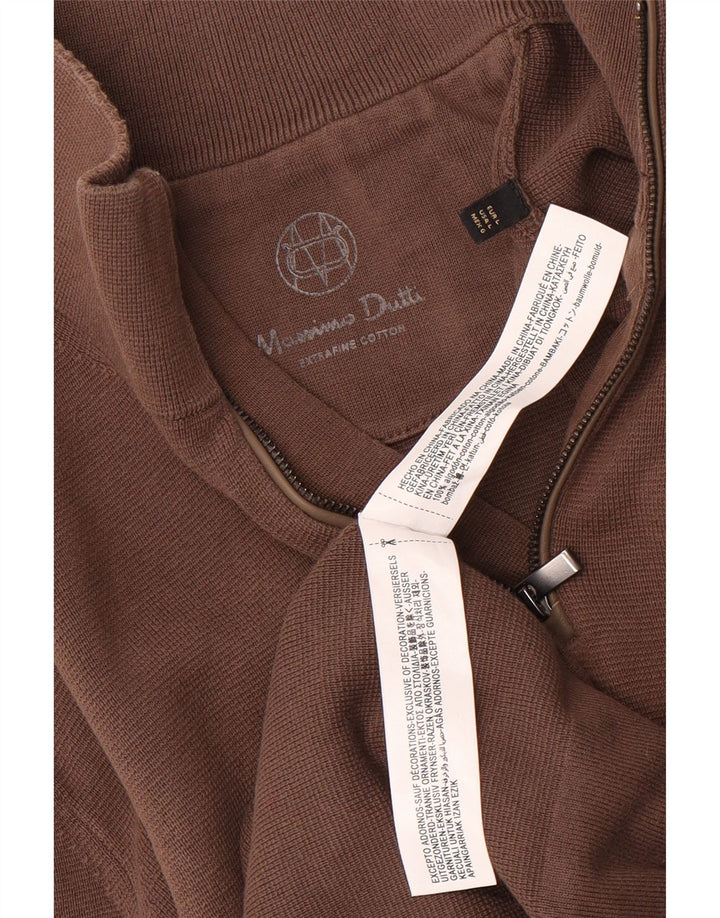 Męski sweter zapinany na zamek Massimo Dutti, duży, brązowy, bawełniany