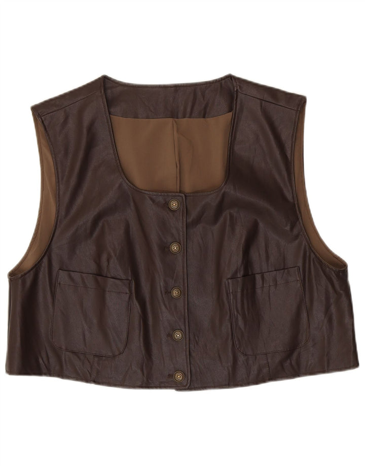 Vintage damska, skórzana kamizelka oversize UK 14, średni brąz