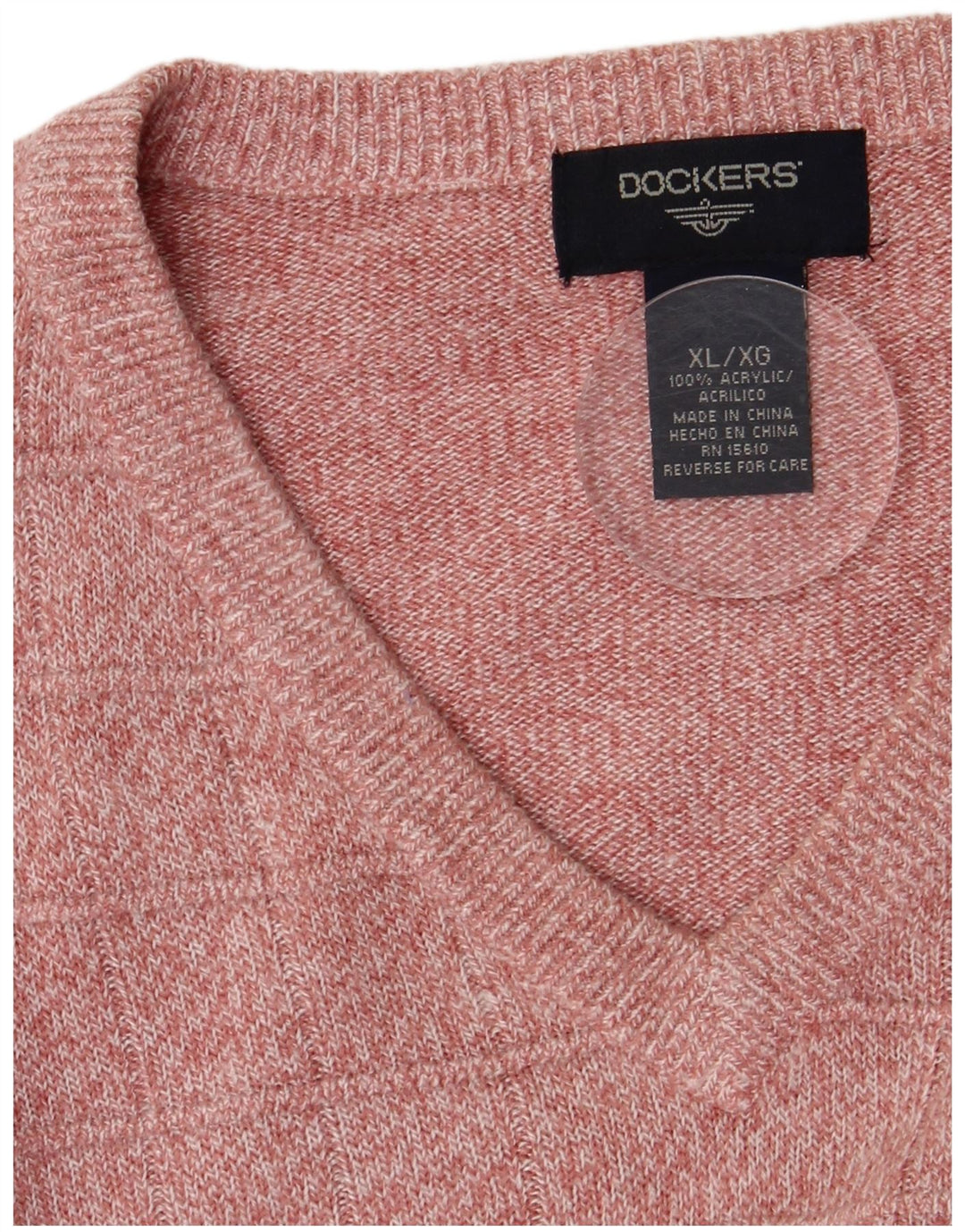 Męski sweter Dockers z dekoltem w kształcie litery V, XL, różowy, bawełniany w plamki