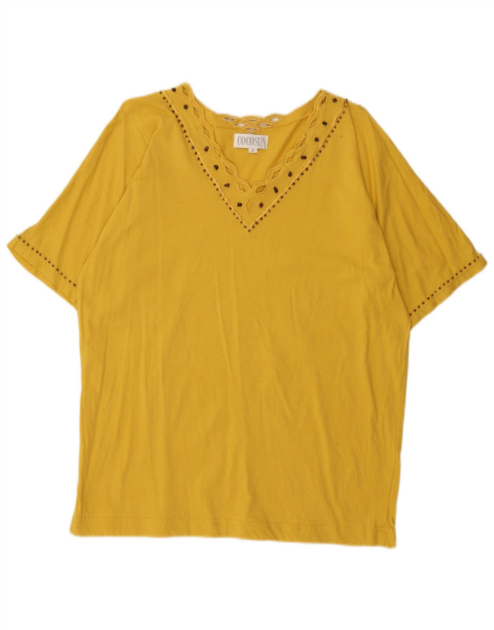 Bluzka damska Vintage Top UK 16, duża, żółta bawełna