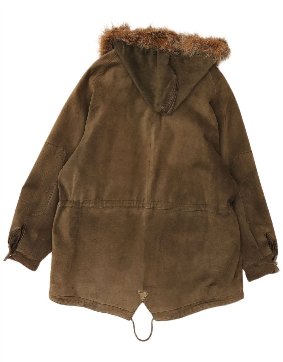 Vintage damska, oversize’owa, zamszowa kurtka parka z kapturem UK 14, duża, khaki