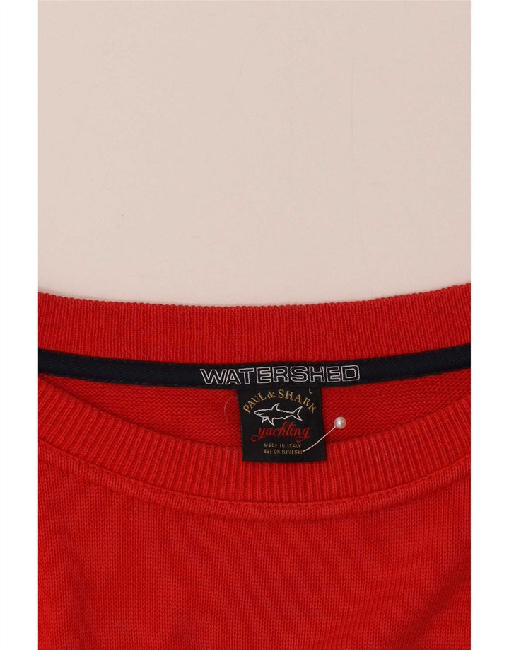 Męski sweter Paul & Shark z okrągłym dekoltem, duży, czerwony, bawełniany