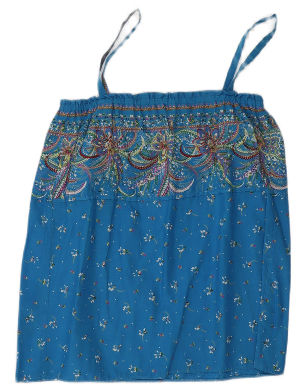 Vintage damski top na ramiączkach UK 12, średni niebieski w kwiaty