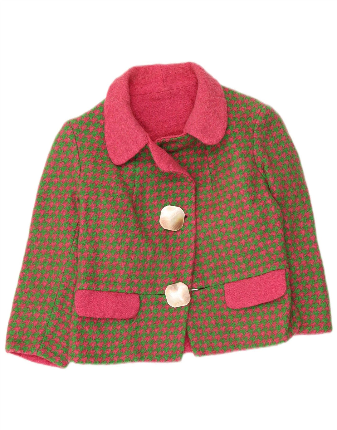 Vintage damska marynarka z rękawami 3/4 UK 8 Small Khaki Houndstooth