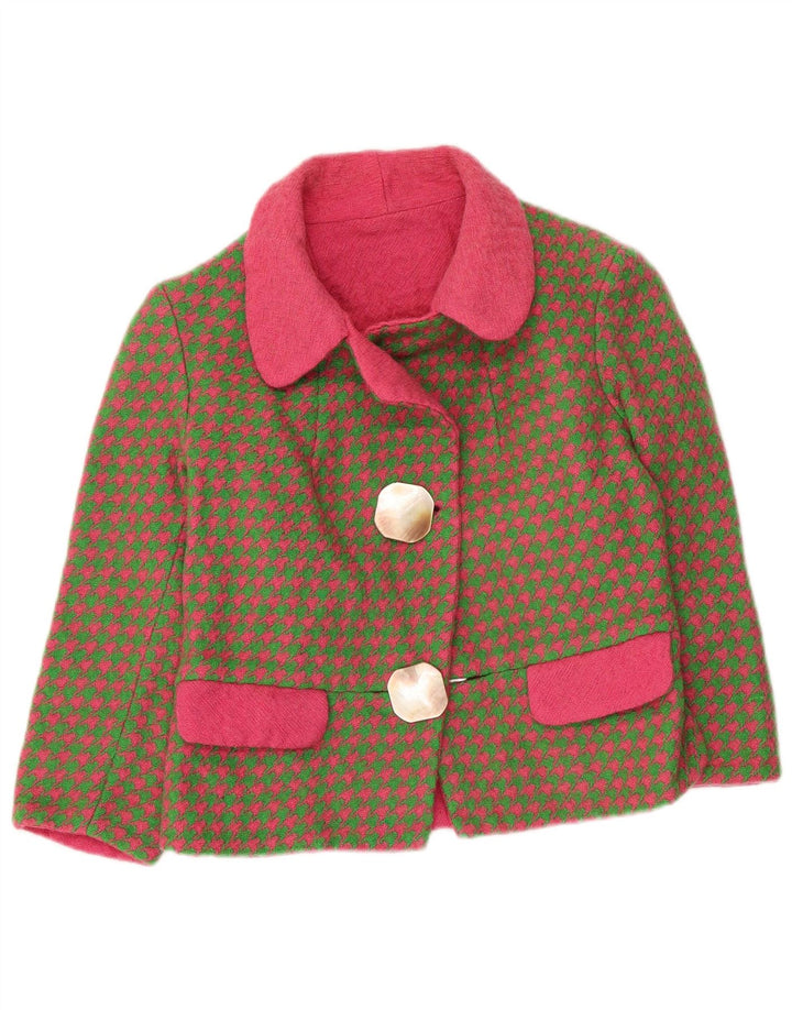 Vintage damska marynarka z rękawami 3/4 UK 8 Small Khaki Houndstooth