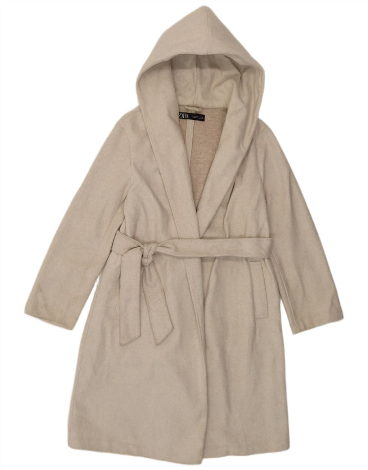 Damski płaszcz z kapturem Zara UK 14, średni, złamany biały poliester