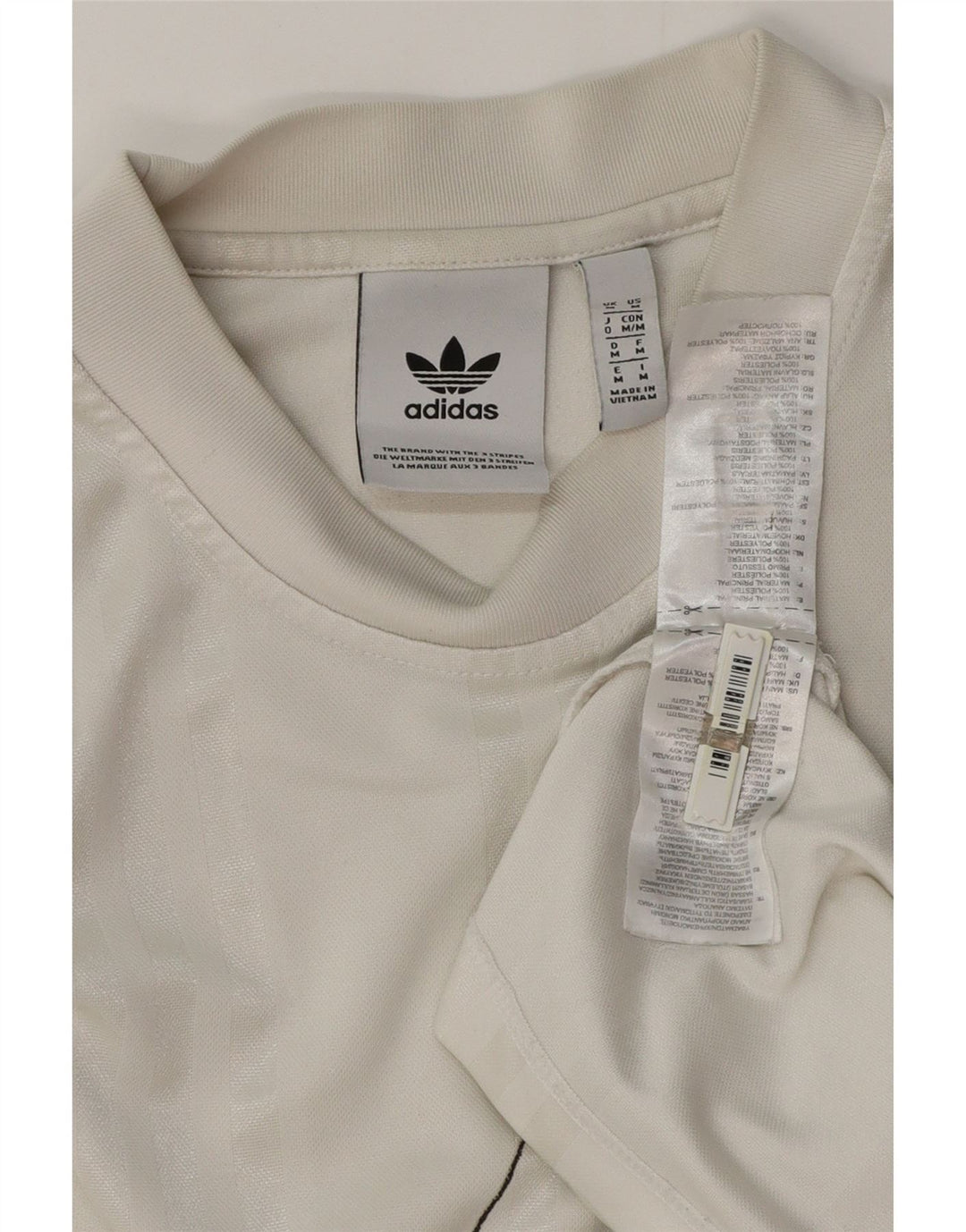 Męska koszulka z grafiką Adidas, średnia, biała, poliestrowa w prążki