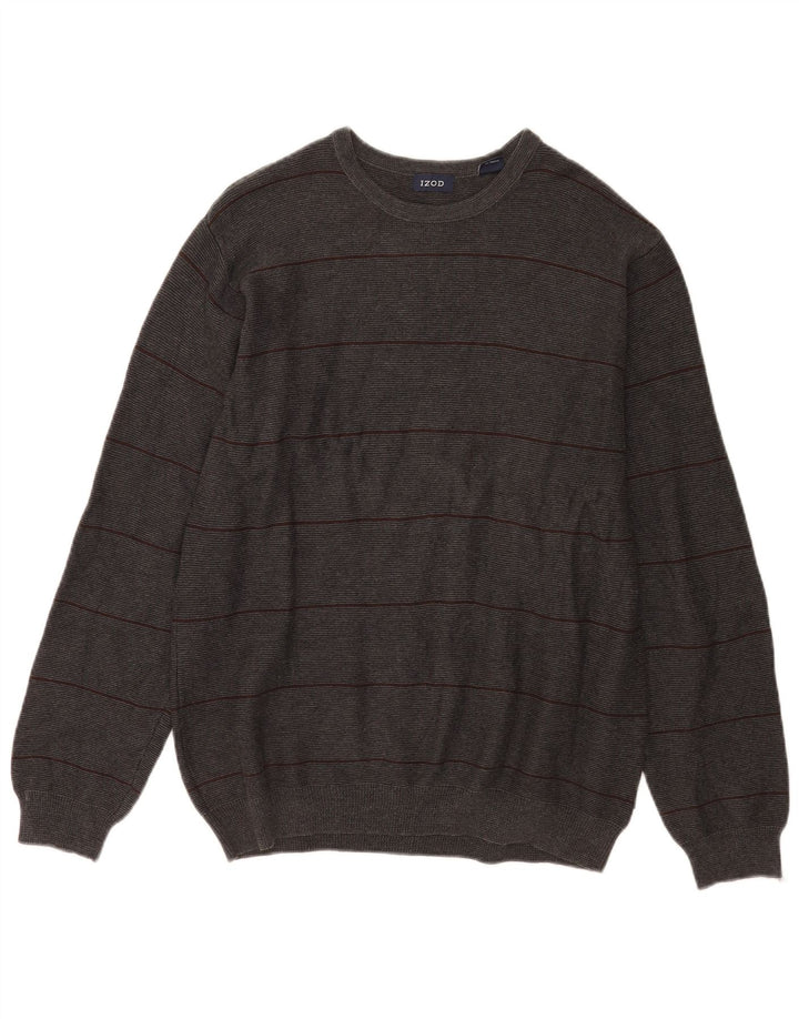 Izod Męski sweter z okrągłym dekoltem, bawełniany w średnie szare paski