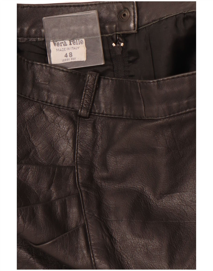 VINTAGE Damska skórzana spódnica z wysokim stanem IT 48 XL W28 Czarna skóra