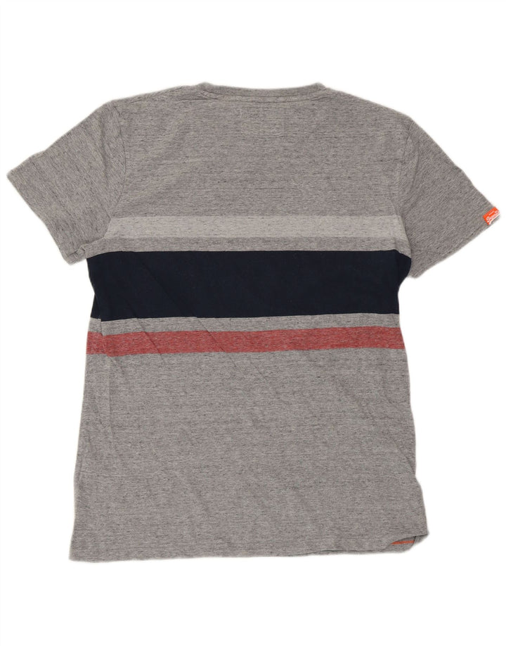 SUPERDRY Męski T-shirt Top XL Szary, bawełniany z blokami kolorów