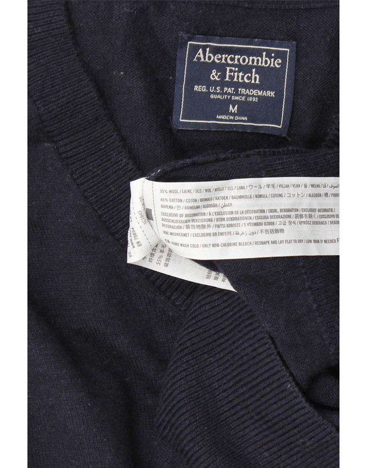 Abercrombie & Fitch Męski sweter z dekoltem w kształcie litery V, średni granatowy wełniany