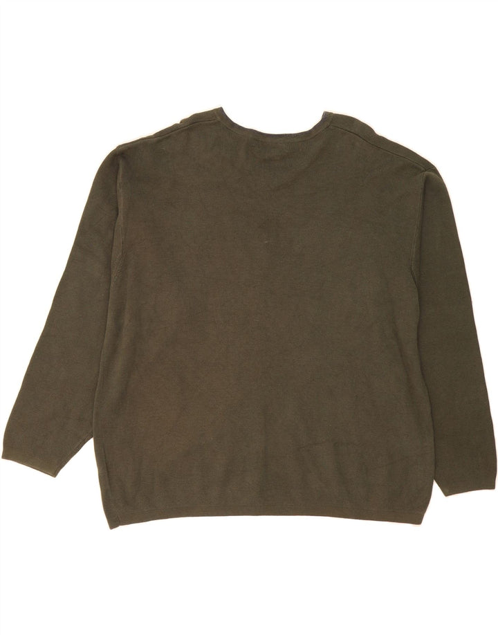 EDDIE BAUER Mens V-Neck Jumper Sweater 2XL Khaki Cotton Vintage Eddie Bauer and Second-Hand Eddie Bauer from Messina Hembry 