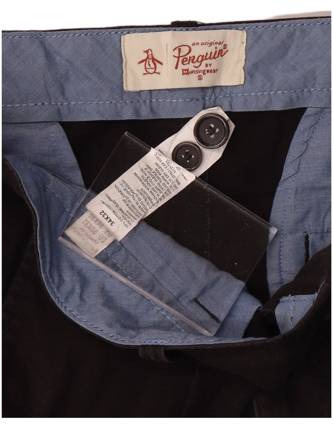 PENGUIN Męskie proste spodnie Chino W34 L32 Czarna bawełna