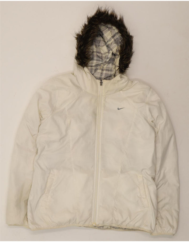 Męska dwustronna wyściełana kurtka z kapturem Nike UK 44 2XL Biały poliester w kratkę