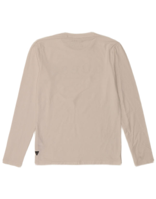 Guess Męski graficzny top z długim rękawem UK 32 XS, biała bawełna