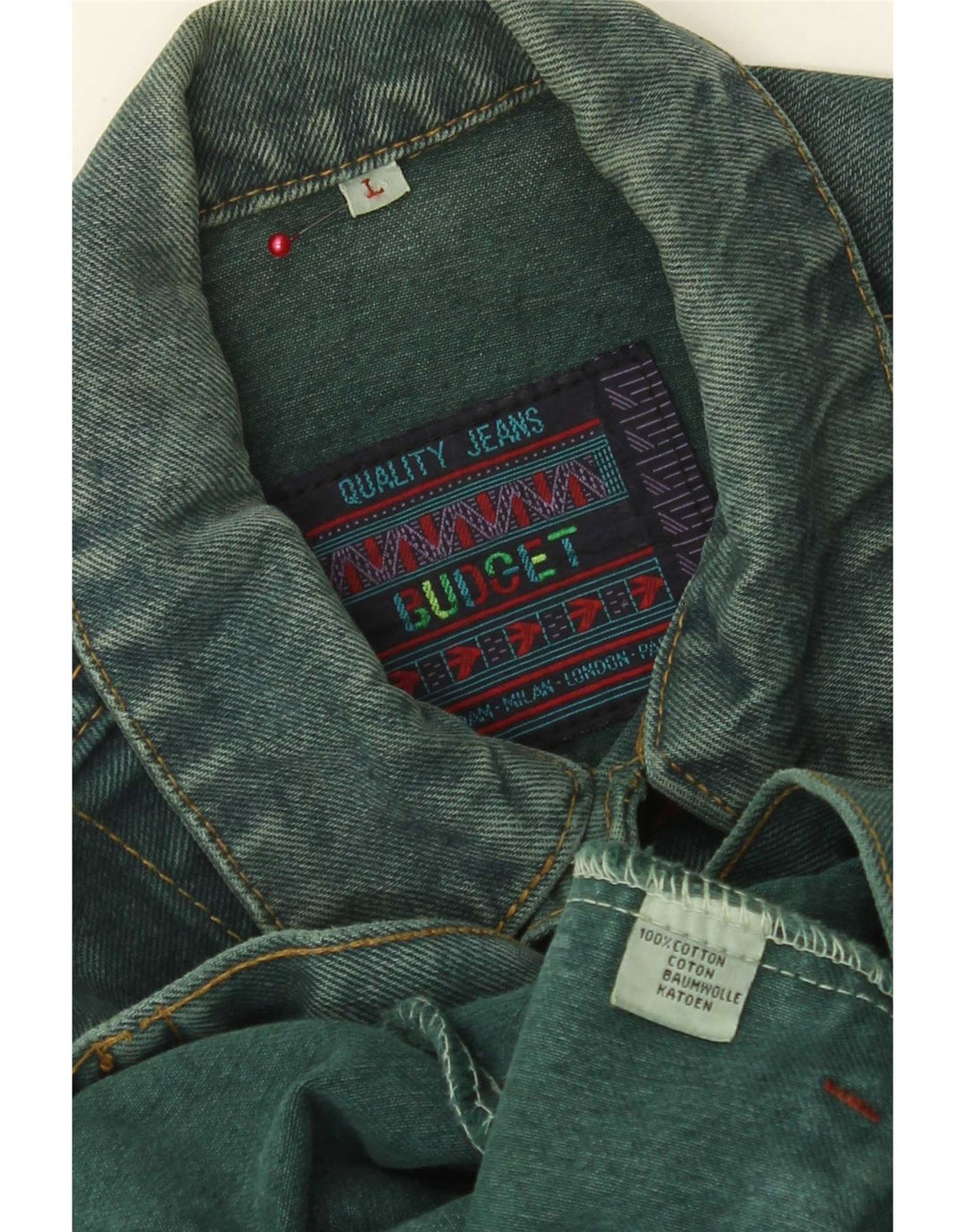 Vintage męska kurtka dżinsowa UK 40, duża, zielona bawełna