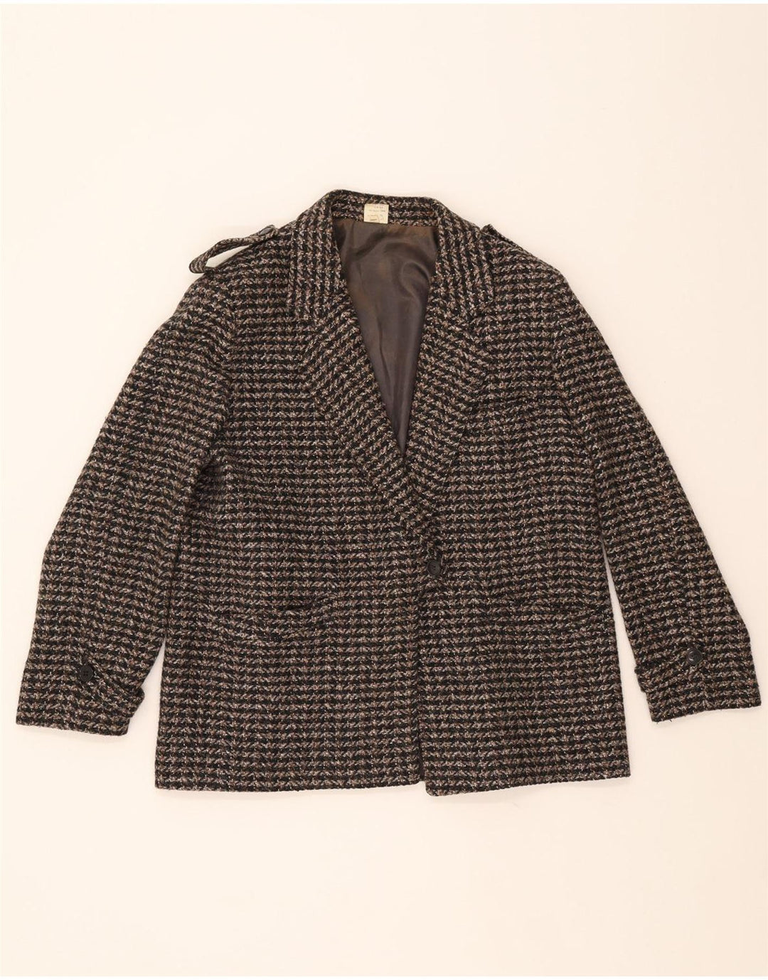 VINTAGE Womens 1 Button Military Blazer Jacket EU 44 Large Brown Check Vintage Vintage and Second-Hand Vintage from Messina Hembry 