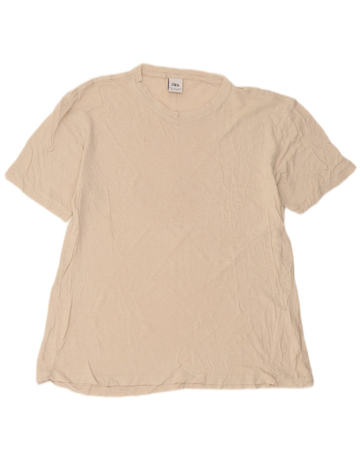T-shirt męski Zara Top, średnio beżowy, lniany