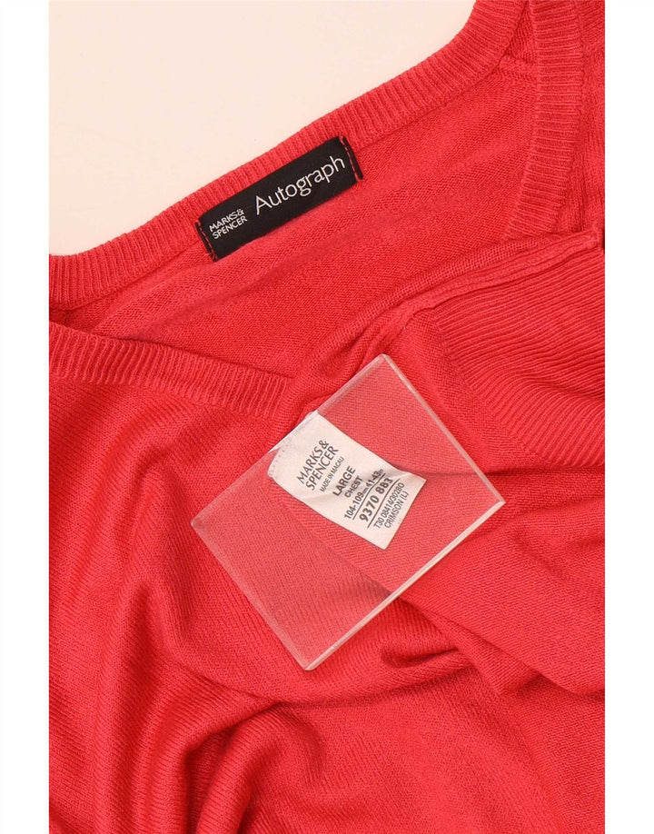 Marks & Spencer Męski sweter z dekoltem w kształcie litery V, duży, czerwony, akrylowy
