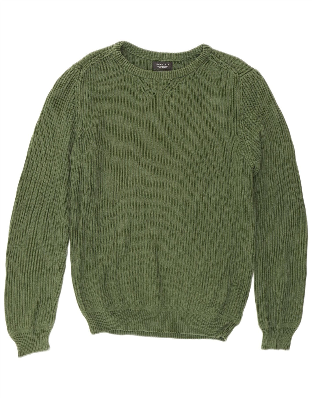 Męski sweter z wycięciem pod szyją Zara Średni zielony bawełniany