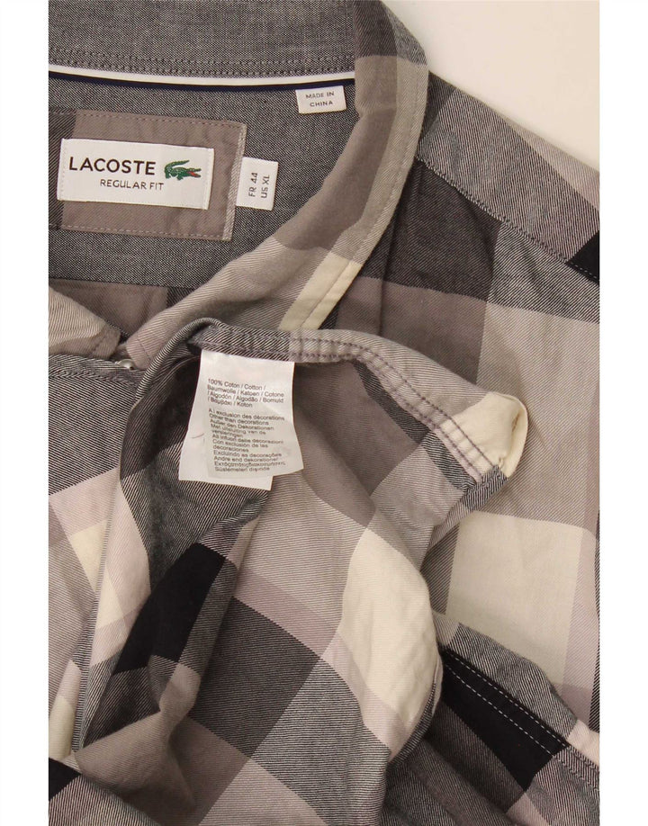 Męska koszula flanelowa Lacoste o regularnym kroju, rozmiar 44 XL, bawełniana w szarą kratkę