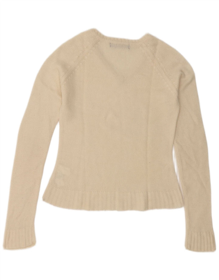Sweter damski Zara z dekoltem w kształcie litery V, UK 12, średni, złamany biały akryl