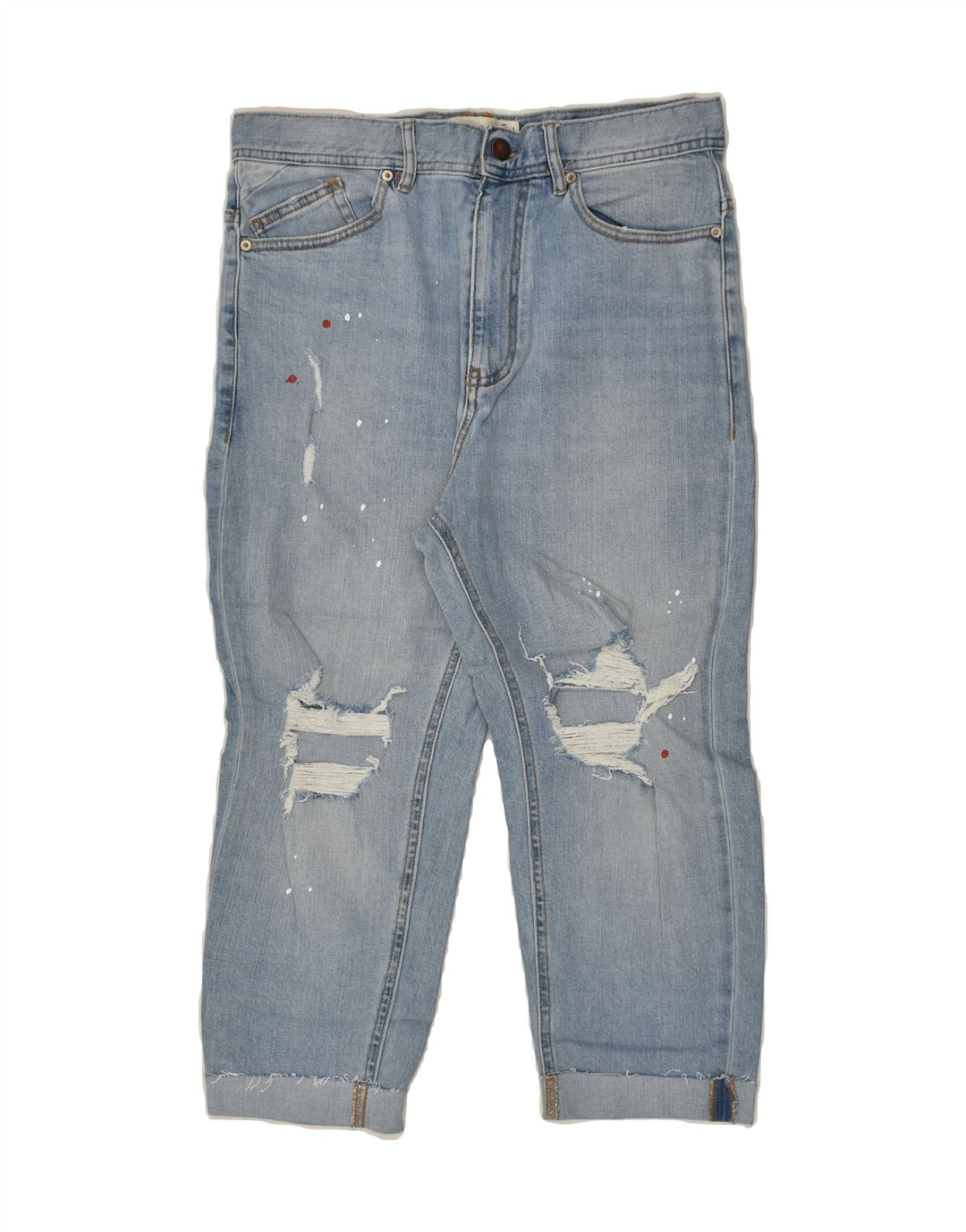 PULL & BEAR Mens Distressed Capri Jeans W31 L21 Blue Spotted Cotton | Vintage Pull & Bear | Thrift | Second-Hand Pull & Bear | Used Clothing | Messina Hembry 