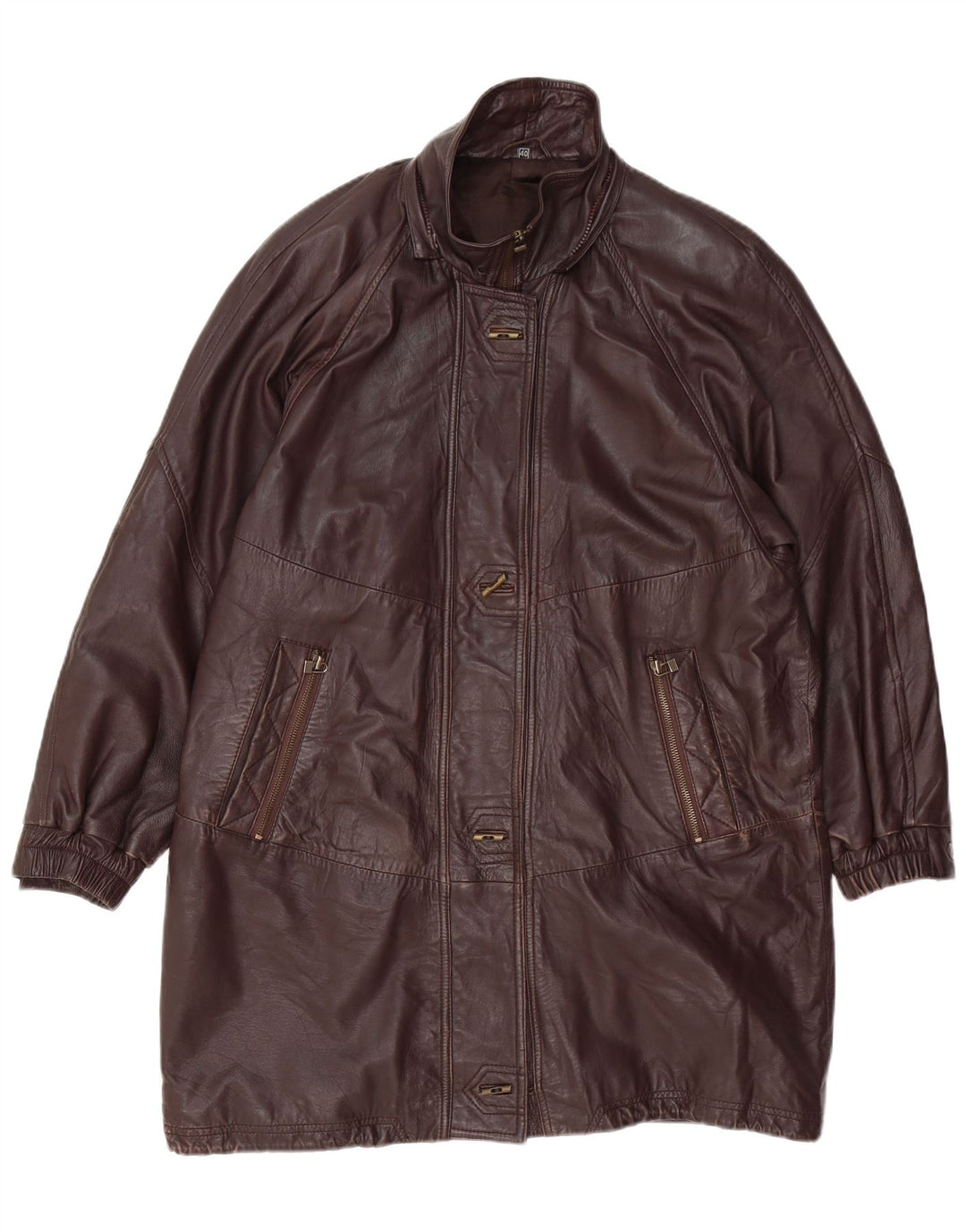 VINTAGE damski płaszcz skórzany oversize EU 40 średniej wielkości brązowa skóra