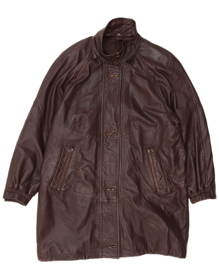 VINTAGE damski płaszcz skórzany oversize EU 40 średniej wielkości brązowa skóra