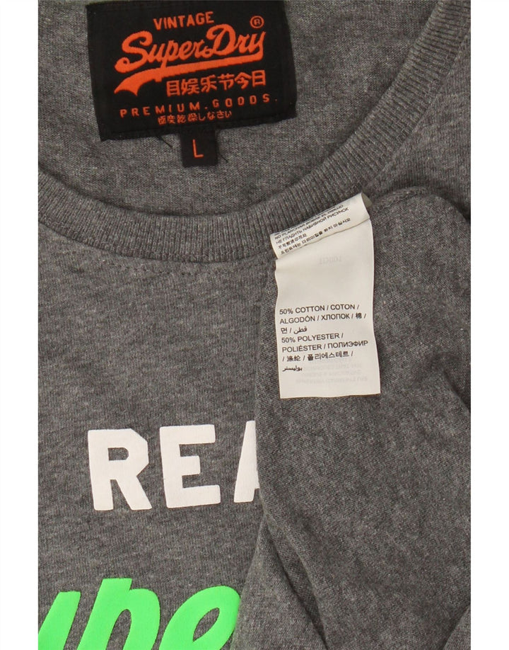 Męski T-shirt z grafiką Superdry, duży, szary, bawełniany