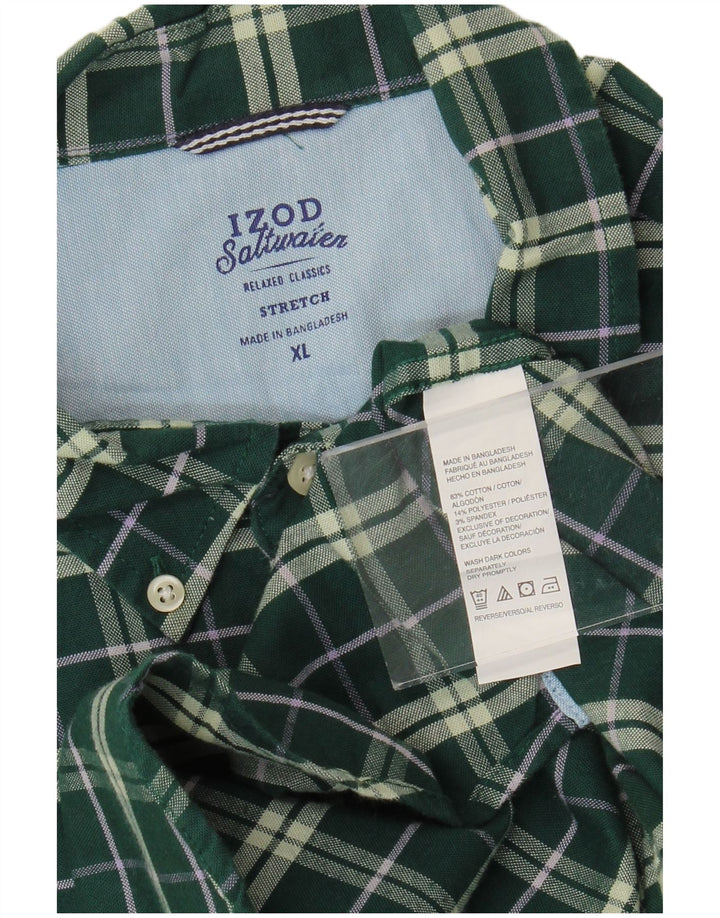 Izod Męska koszula ze stretchem XL, bawełniana w zieloną kratkę