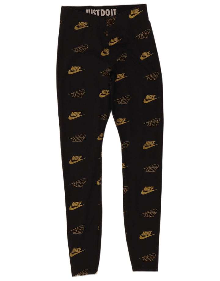 Damskie legginsy Nike Graphic UK 6 XS Czarne bawełniane logo