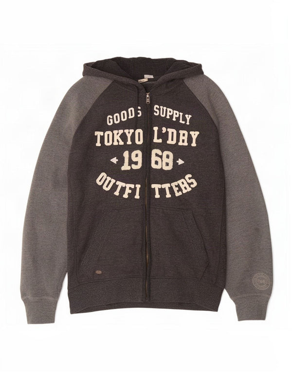 Męski sweter z kapturem Superdry z grafiką, dużą, szarą, z blokami kolorów, bawełniany