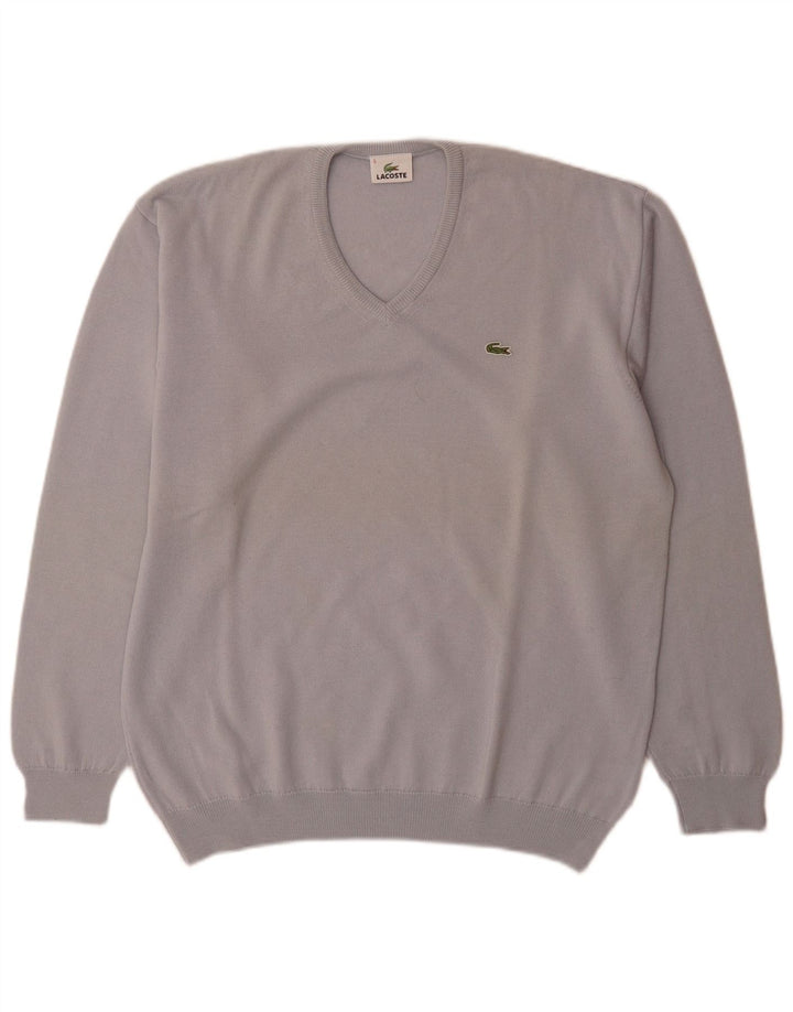 Lacoste Męski sweter z dekoltem w kształcie litery V, rozmiar 5, duży, niebieski, z dziewiczej wełny
