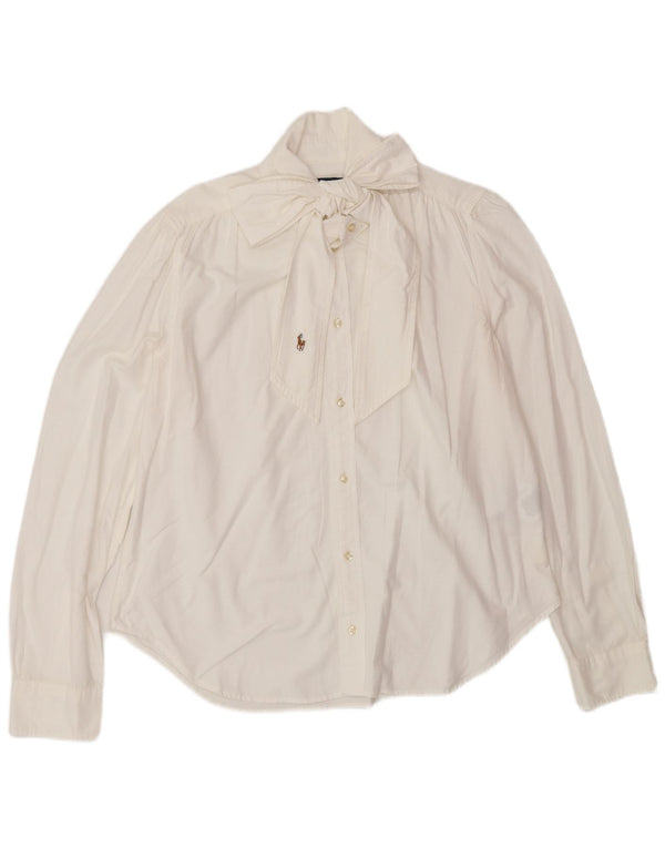 Bluzka damska Polo Ralph Lauren z muszką US 14 XL, biała bawełna