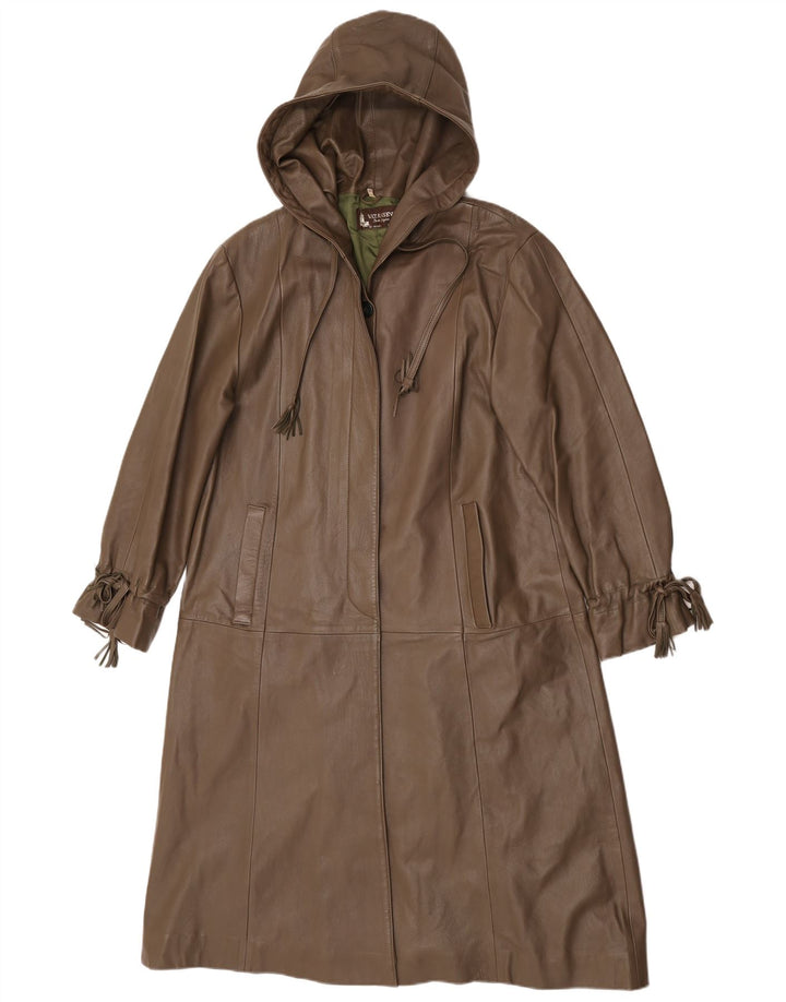 Vintage damski płaszcz skórzany z kapturem EU 38, średnio brązowa skóra