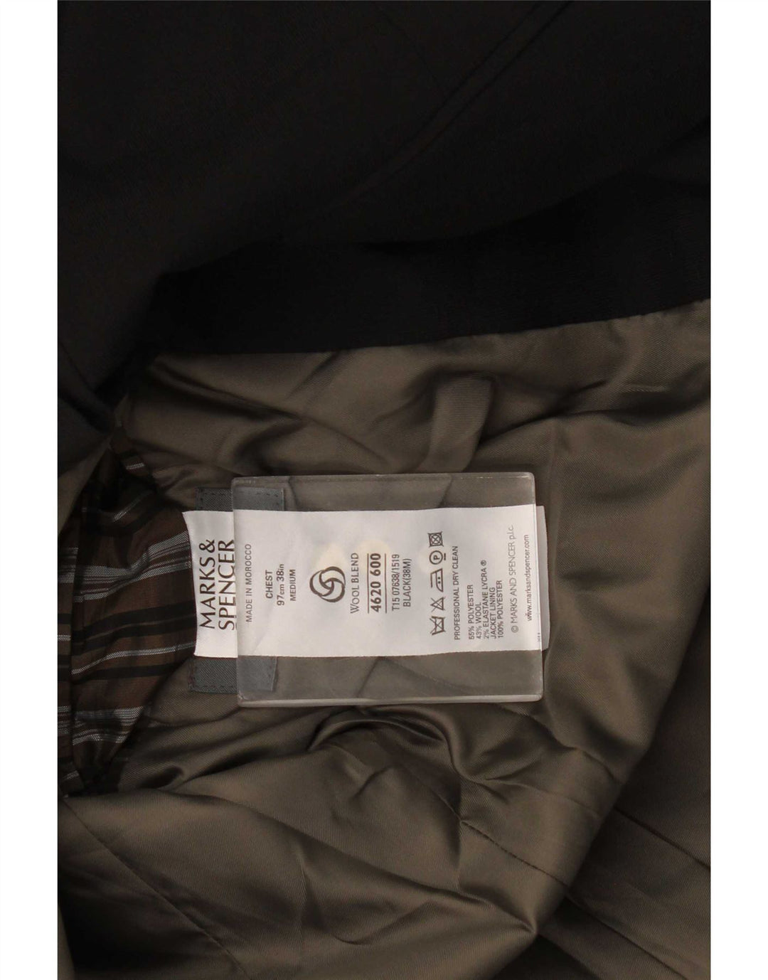 Marks & Spencer Męska marynarka zapinana na 3 guziki, UK 38, średni czarny poliester
