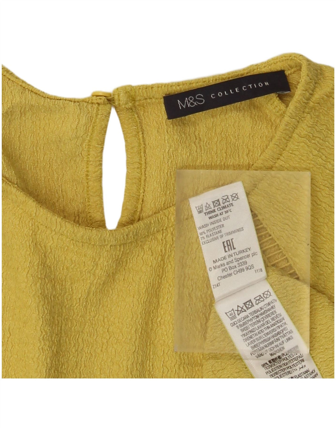 Marks & Spencer Damski top z długim rękawem, UK 6 XS, żółty poliester
