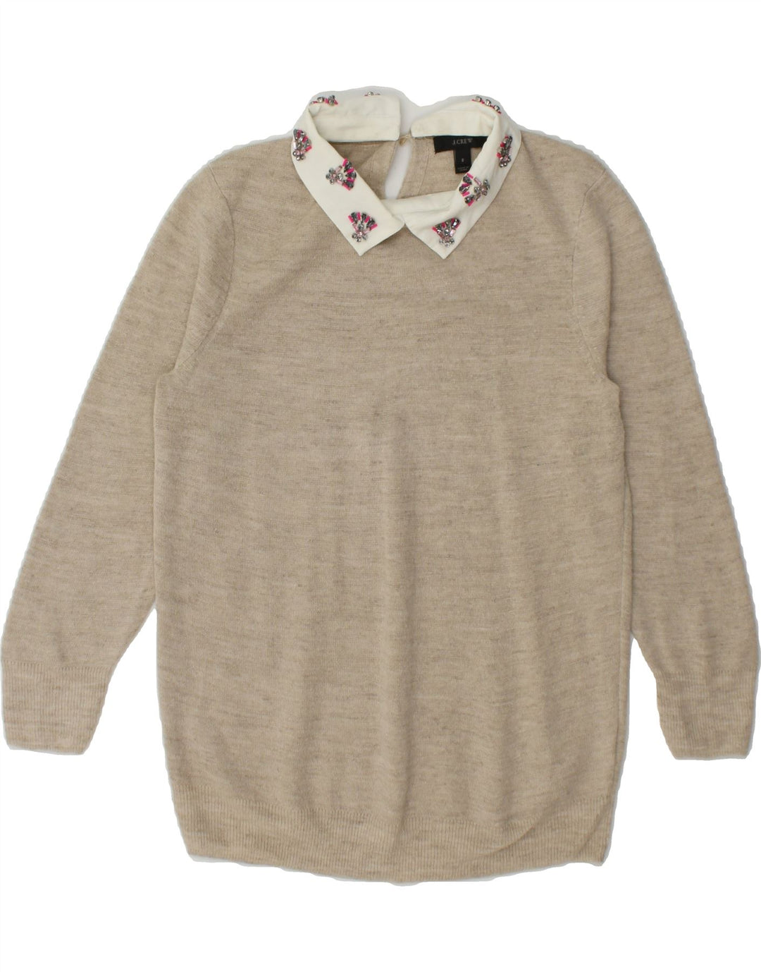 J. CREW Womens Polo Neck Jumper Sweater UK 10 Small Beige Polyester Vintage J. Crew and Second-Hand J. Crew from Messina Hembry 