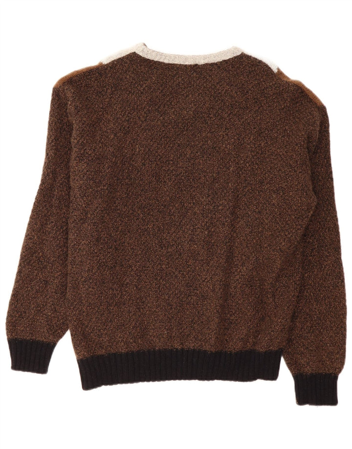 Męski sweter VINTAGE z dekoltem w kształcie litery V, duży, brązowy kolor